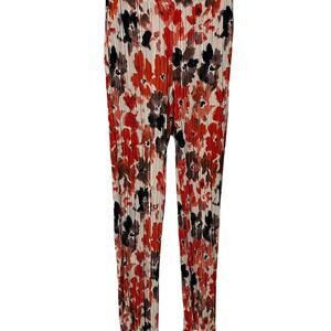 ERIC SIGNATURE HI-RISE, PULL-ON, PLEATED PANTS, WOMENS, M, ORANGE MULTI FLORAL